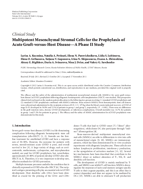 (PDF) Multipotent Mesenchymal Stromal Cells for the Prophylaxis of ...