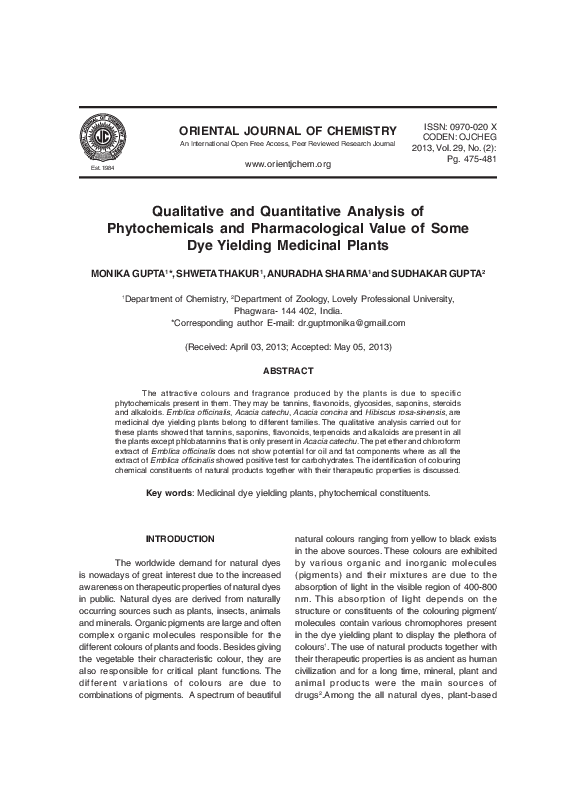 (PDF) Qualitative and Quantitative Analysis of Phytochemicals and ...