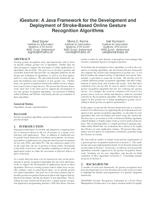 iGesture: A Java Framework for the Development and Deployment of Stroke ...