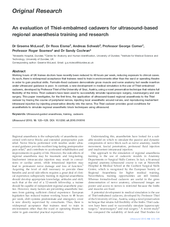 (PDF) An evaluation of Thiel-embalmed cadavers for ultrasound-based ...