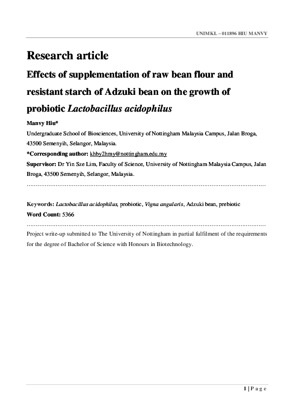 (PDF) Effects of supplementation of raw bean flour and resistant starch of Adzuki bean on the