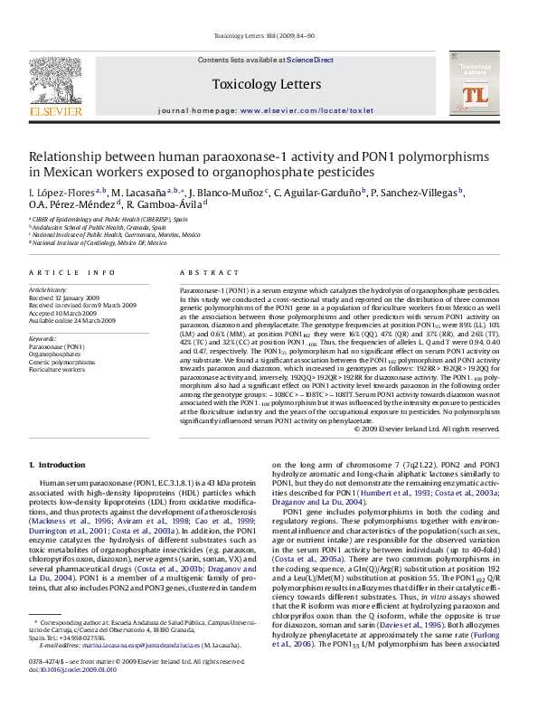 (PDF) Relationship between human paraoxonase-1 activity and PON1 ...