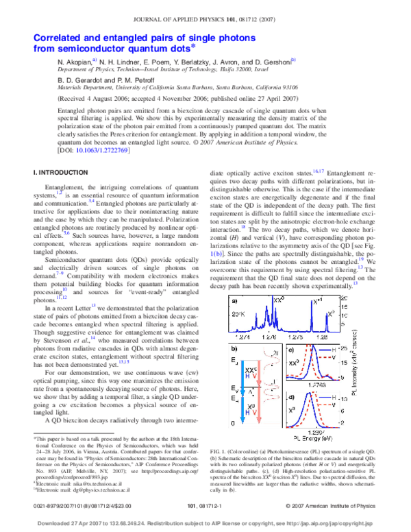 (PDF) Correlated and entangled pairs of single photons from ...
