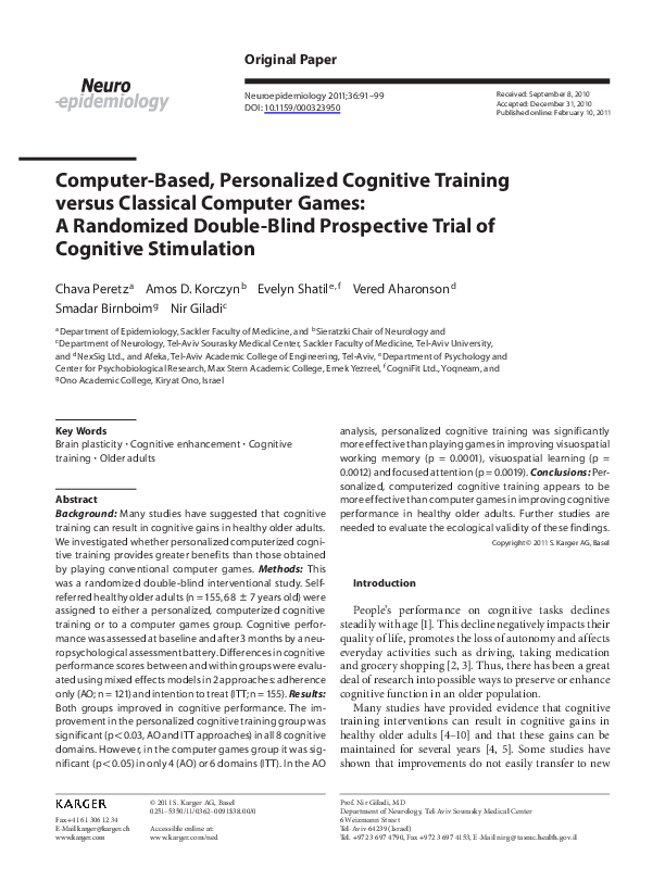 (PDF) Computer-based, personalized cognitive training versus classical ...