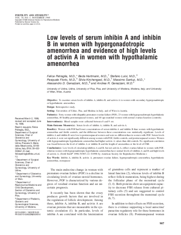 (PDF) Low levels of serum inhibin A and inhibin B in women with ...