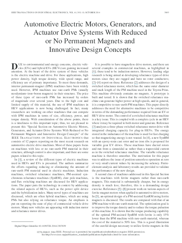 (PDF) Automotive Electric Motors, Generators, and Actuator Drive
