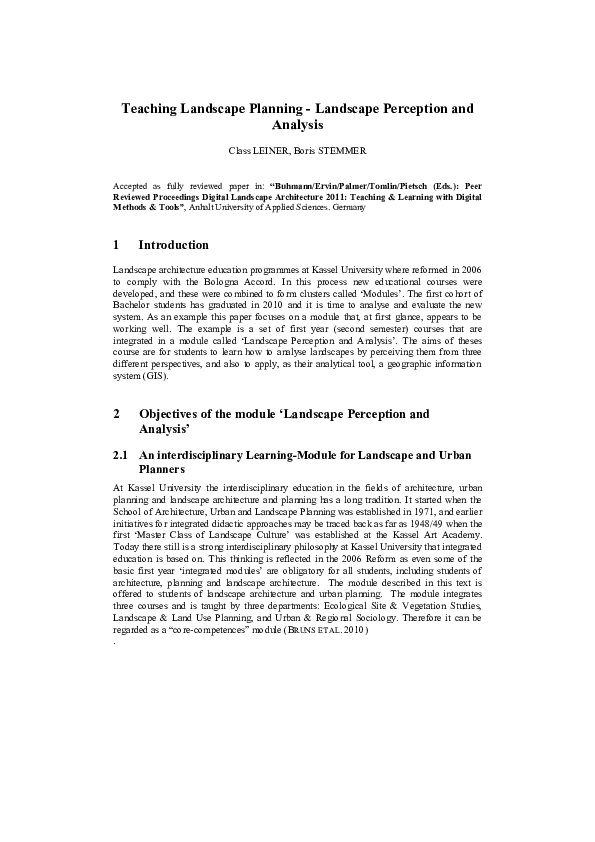 Pdf Teaching Landscape Planning Landscape Perception And Analysis