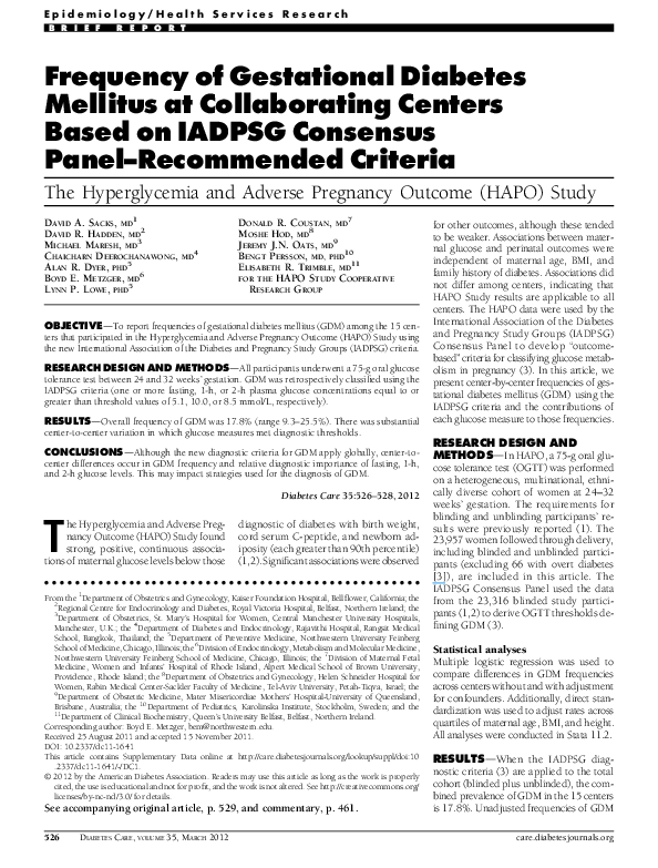 (PDF) Frequency of Gestational Diabetes Mellitus at Collaborating