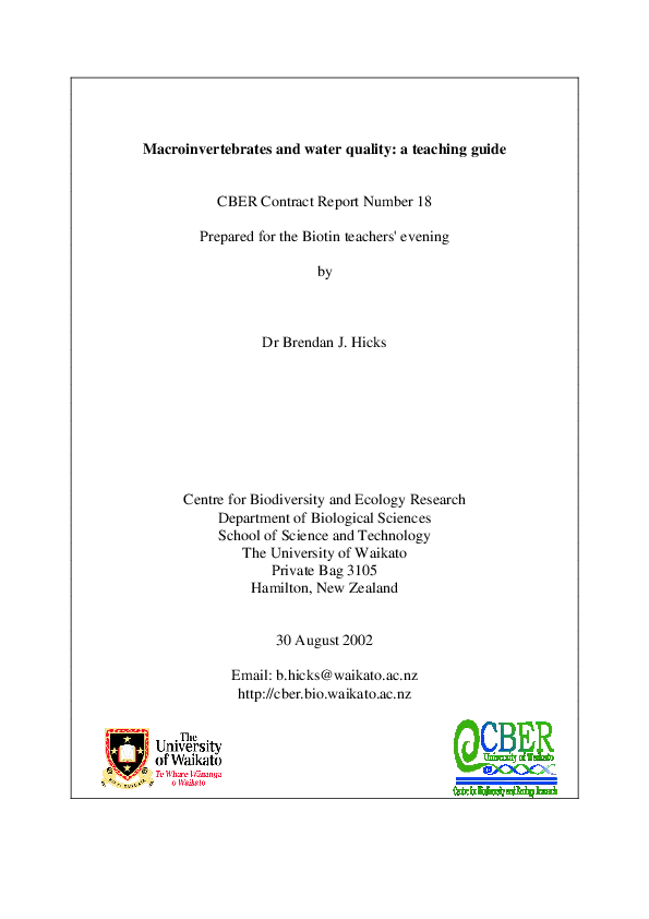 (PDF) Macroinvertebrates and water quality: a teaching guide