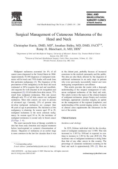 (PDF) Surgical Management of Cutaneous Melanoma of the Head and Neck