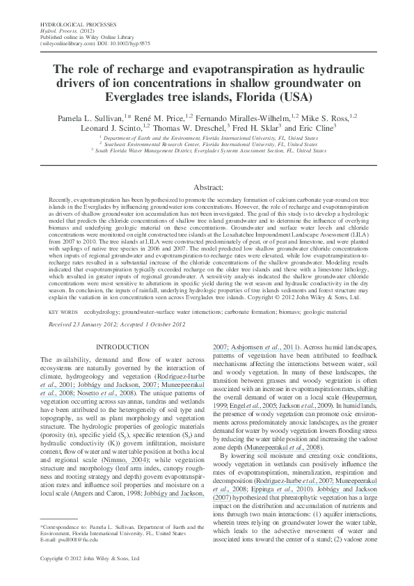 (PDF) The role of recharge and evapotranspiration as hydraulic drivers ...