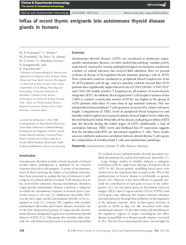 (PDF) Influx of recent thymic emigrants into autoimmune thyroid disease glands in humans R