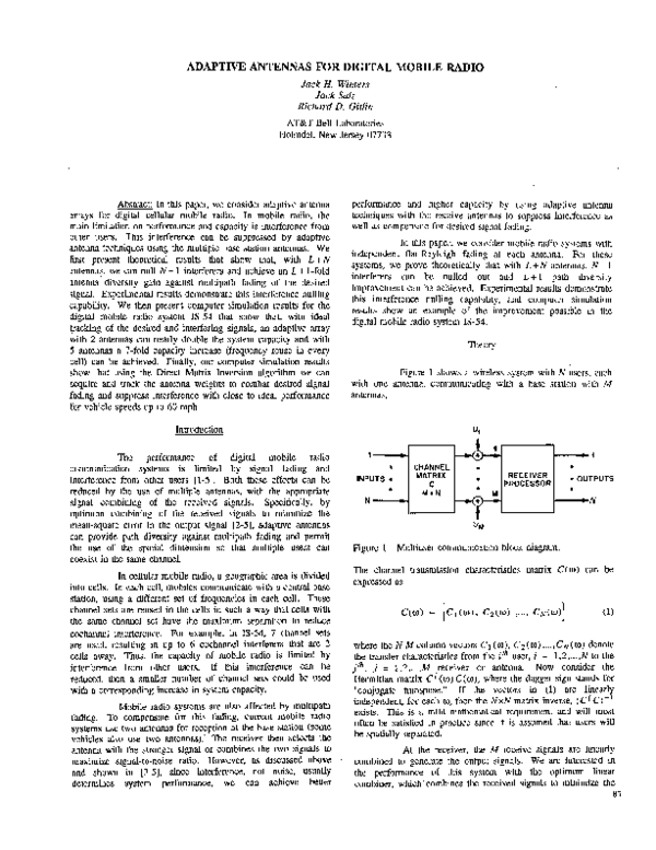 (PDF) Adaptive antennas for digital mobile radio