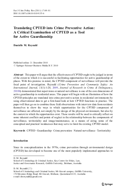(PDF) Translating CPTED into crime preventive action: A critical ...