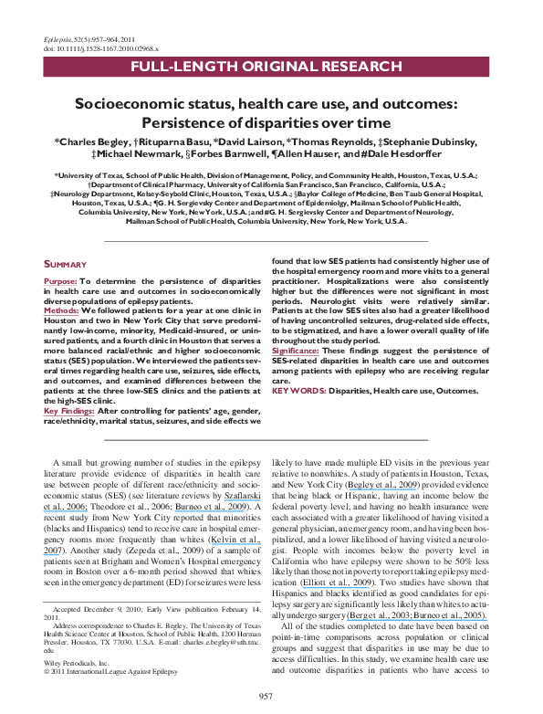 (PDF) Socioeconomic status, health care use, and outcomes: Persistence ...