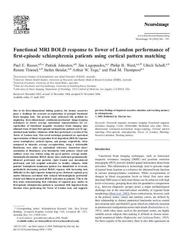 (PDF) Functional MRI BOLD response to Tower of London performance of ...