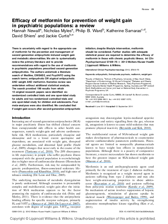 (PDF) Efficacy of metformin for prevention of weight gain in ...