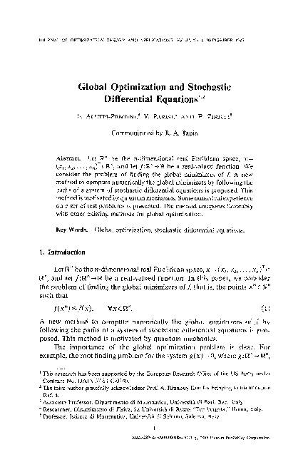 (PDF) Global Optimization and Stochastic Difierential Equations