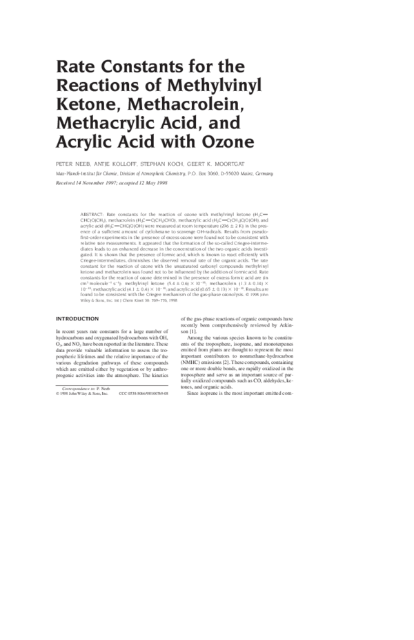 (PDF) Rate constants for the reactions of methylvinyl ketone
