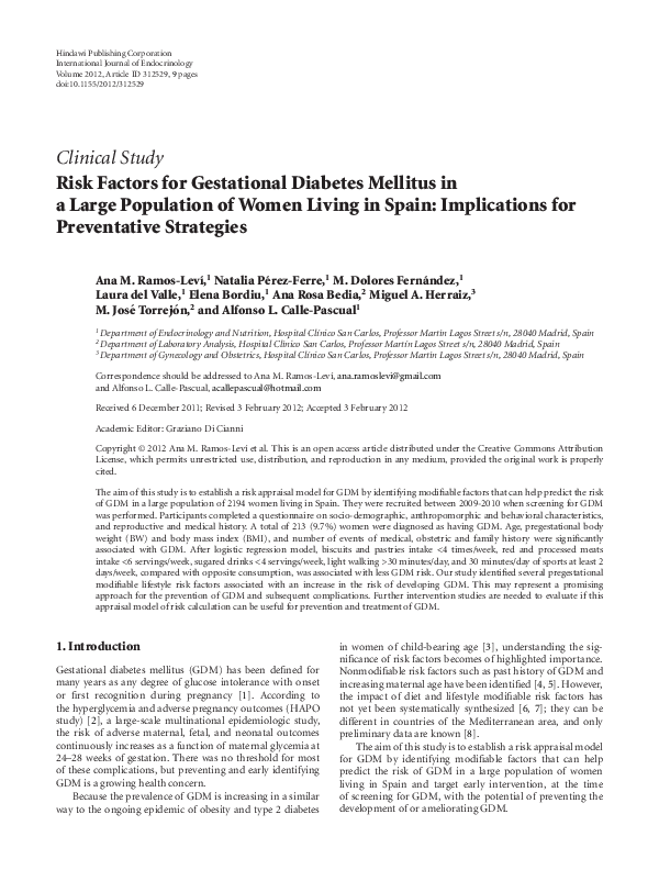 (PDF) Risk factors for gestational diabetes mellitus: Implications for ...