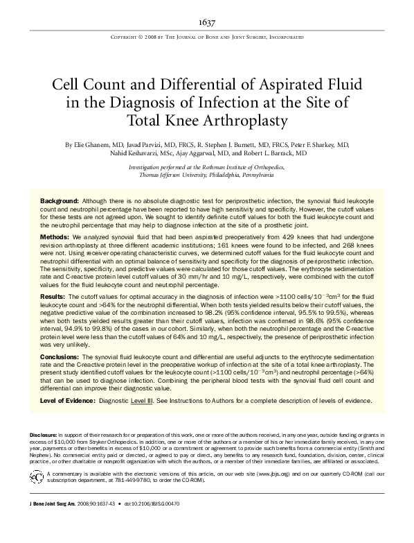 (PDF) Cell Count and Differential of Aspirated Fluid in the Diagnosis