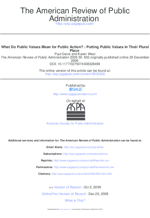 (PDF) What Do Public Values Mean for Public Action?