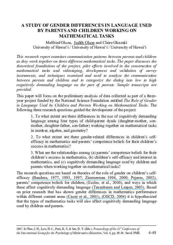 (PDF) A Study of Gender Differences in Language Used by Parents and ...
