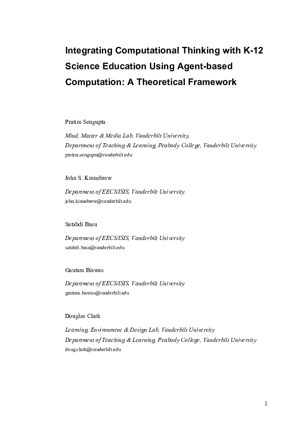 (PDF) Integrating computational thinking with K12 science education using agentbased