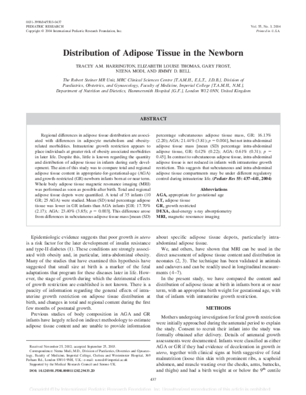 (PDF) Distribution of Adipose Tissue in the Newborn