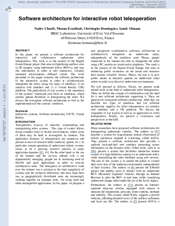 (PDF) Software architecture for interactive robot teleoperation