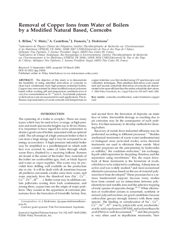 (PDF) Removal of copper ions from water of boilers by a modified ...
