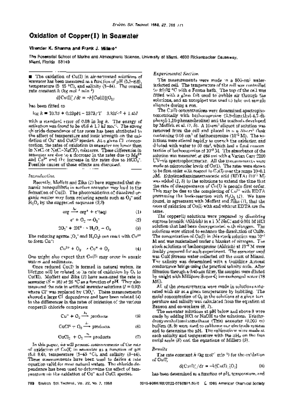 (PDF) Oxidation of copper(I) in seawater