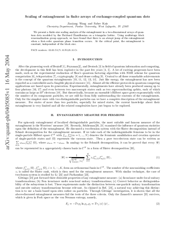 (PDF) Scaling of entanglement in finite arrays of exchange-coupled ...