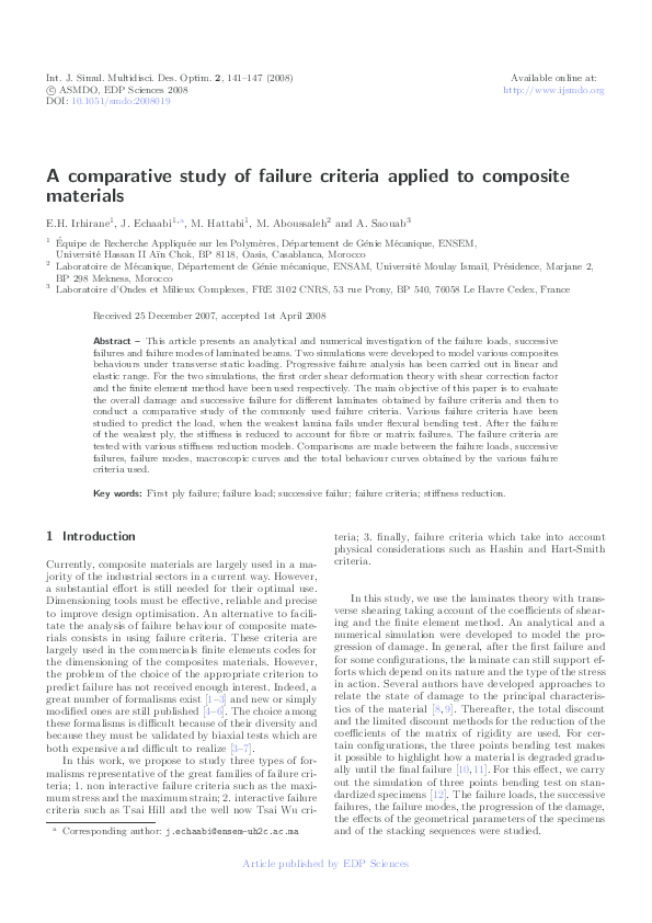 (PDF) A comparative study of failure criteria applied to composite ...