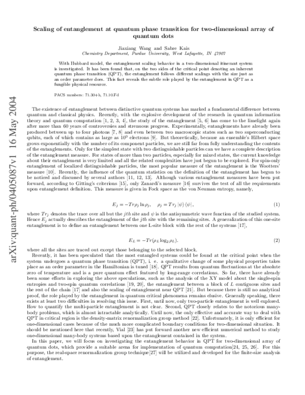 (PDF) Scaling of entanglement at a quantum phase transition for a two ...