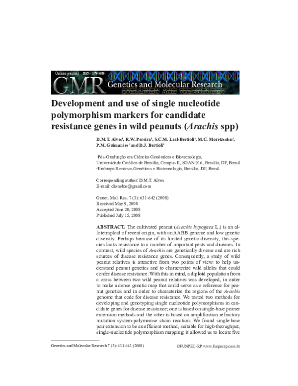 (PDF) Development and use of single nucleotide polymorphism markers for ...