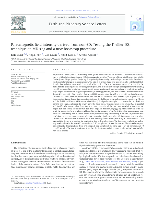(PDF) Paleomagnetic field intensity derived from non-SD: Testing the ...