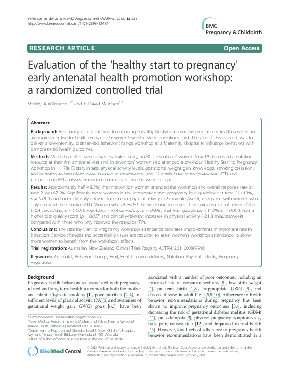 (PDF) Evaluation of the 'healthy start to pregnancy' early antenatal ...