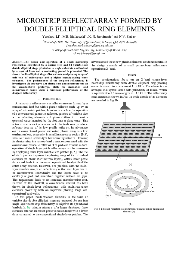 (PDF) Microstrip reflectarray formed by double elliptical ring elements