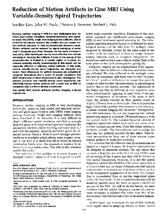 (PDF) Reduction of motion artifacts in cine MRI using variable-density ...