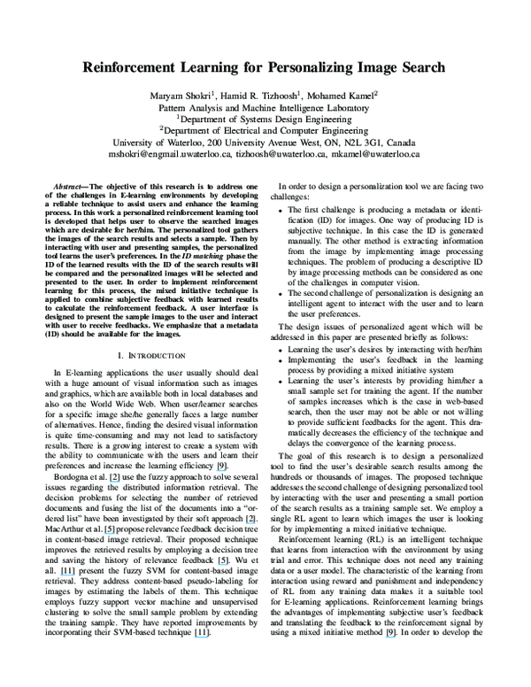 (PDF) Reinforcement Learning for Personalizing Image Search