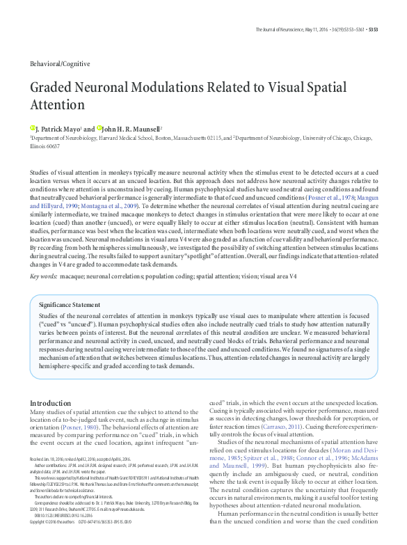 (PDF) Graded Neuronal Modulations Related to Visual Spatial Attention