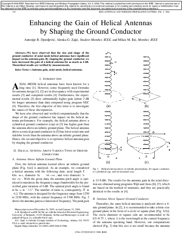 (PDF) Enhancing the Gain of Helical Antennas by Shaping the Ground