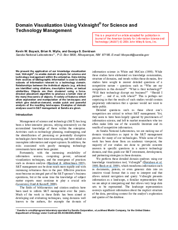 (PDF) Domain visualization using VxInsight for science and technology ...