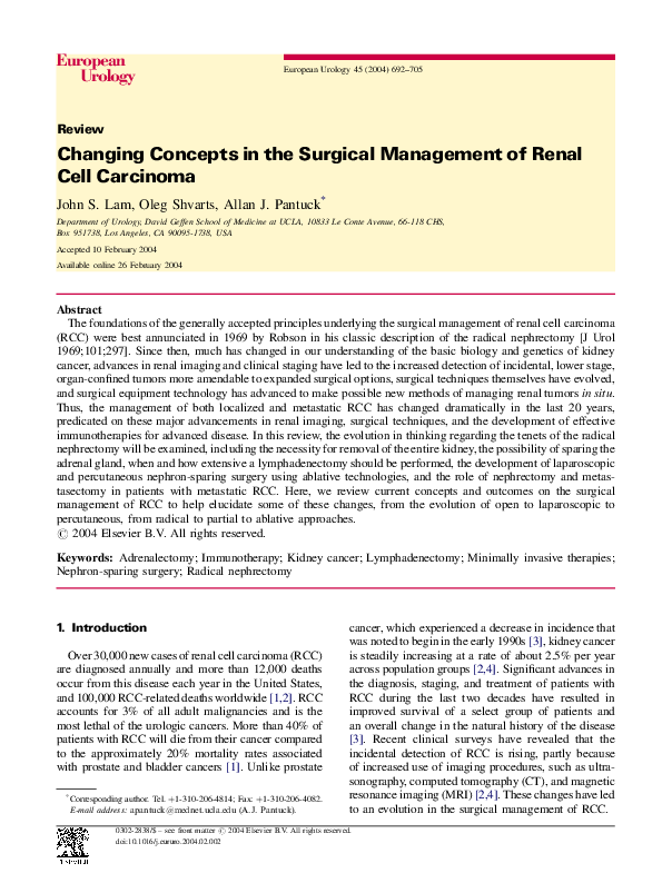 (PDF) Changing Concepts in the Surgical Management of Renal Cell Carcinoma