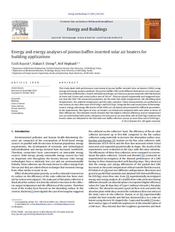 (PDF) Energy and exergy analyses of porous baffles inserted solar air ...