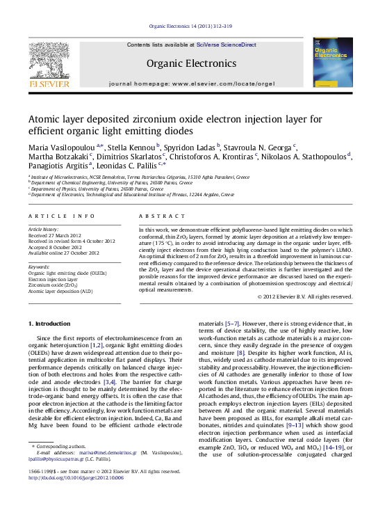 (PDF) Atomic layer deposited zirconium oxide electron injection layer ...