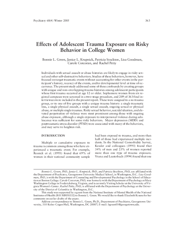 (PDF) Effects of Adolescent Trauma Exposure on Risky Behavior in ...
