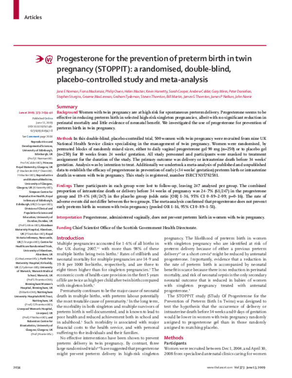 (PDF) Progesterone for the prevention of preterm birth in twin ...
