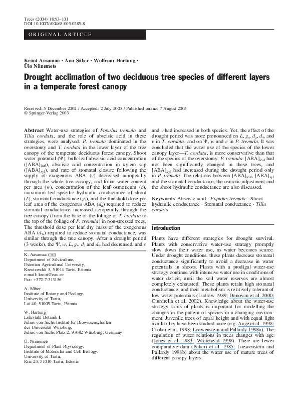 (PDF) Drought acclimation of two deciduous tree species of different ...
